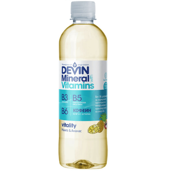 Витаминизирана Вода Девин - Манго и Ананас с Кофеин - 0,425 мл.